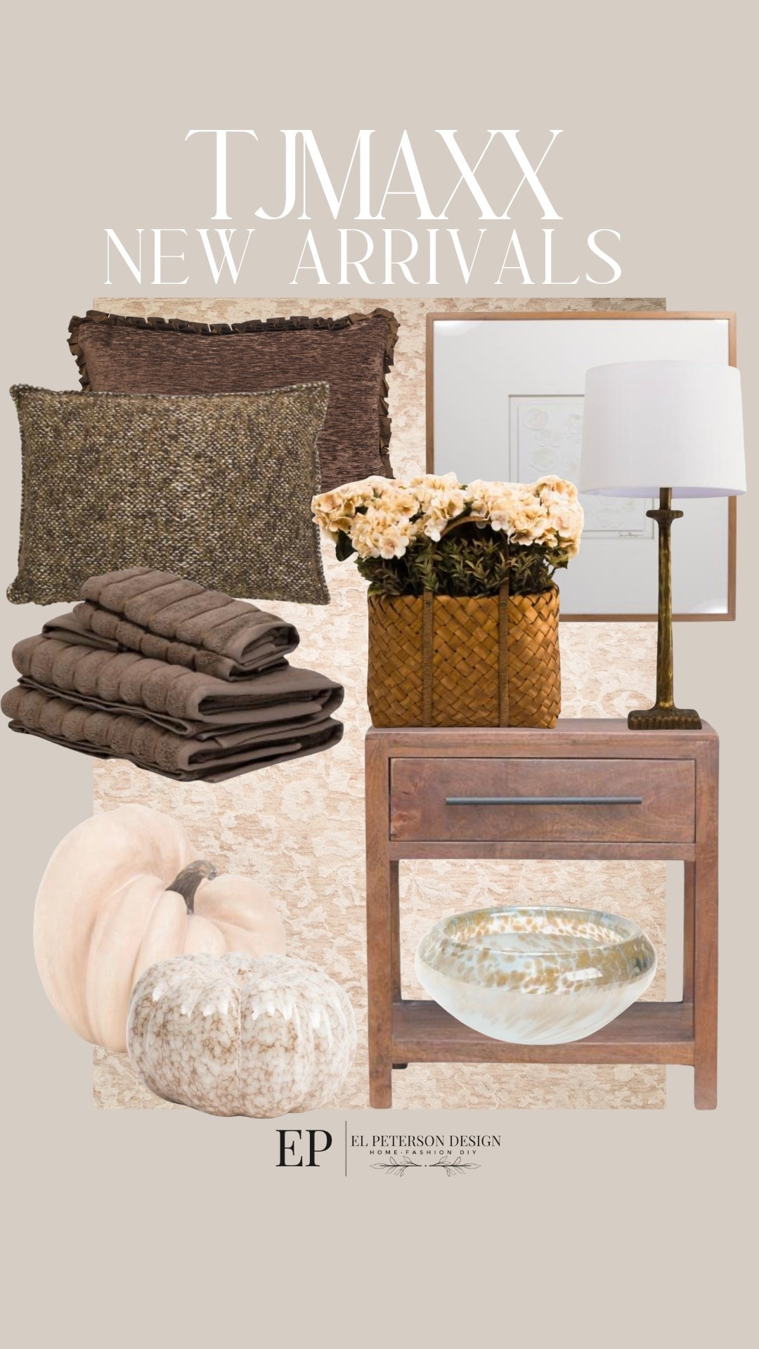 Tjmaxx
New arrivals
Artwork
Nighstand
Table lamp
Flower basket
Towels
Pumpkins
Pillows
Rug

#LTKHome