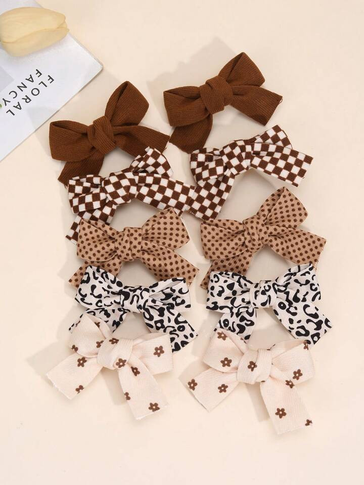 10pcs Earth Tone Color Hair Bows For Girls Adorable Plaid Stripes Heart Bow Hair Clips For Toddle... | SHEIN