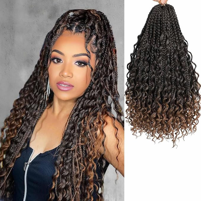 Goddess Box Braids Crochet Hair for Women 18 Inch 8 Packs Boho Crochet Box Braids with Curly Ends... | Amazon (US)