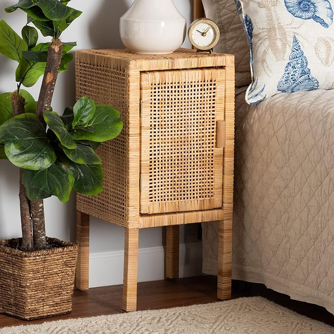 bali & pari Vivan Modern Bohemian 1-Door Nightstand Made with Solid Mahogany Wood and Woven Ratta... | Amazon (US)
