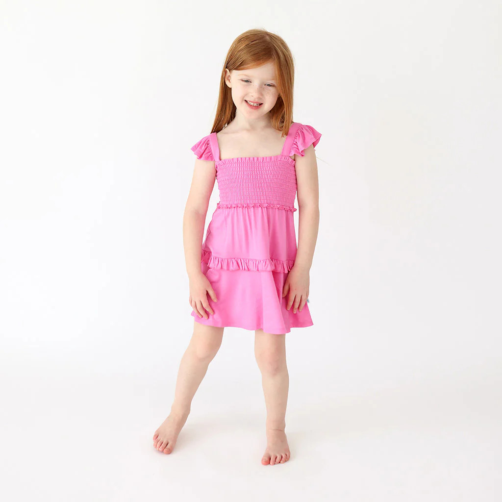 Solid Pink Cap Sleeve Girl Twirl Dress | Cruisin' Pink | Posh Peanut