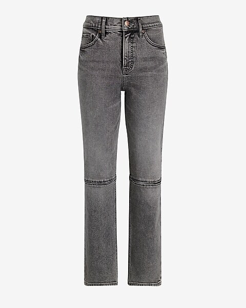 High Waisted Gray Wash Knee Cutout Modern Straight Jeans | Express