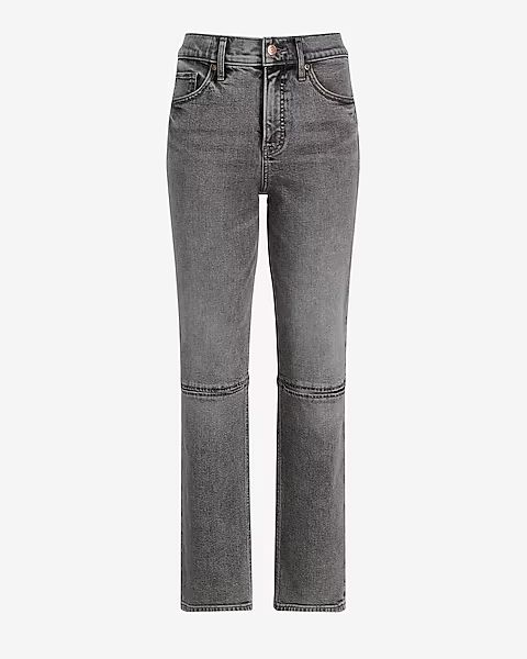 High Waisted Gray Wash Knee Cutout Modern Straight Jeans | Express
