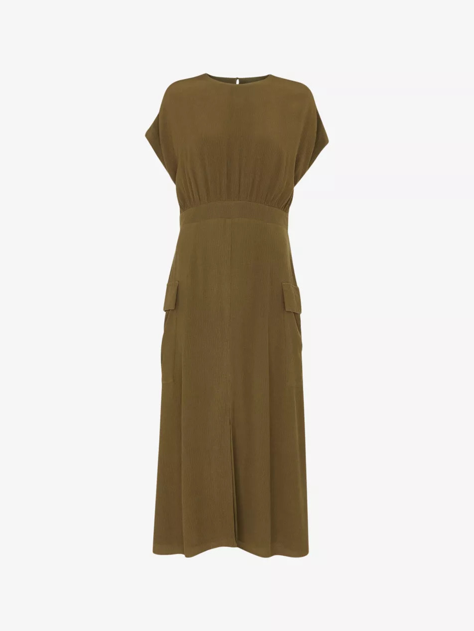 Patch-pocket round-neck woven midi dress | Selfridges