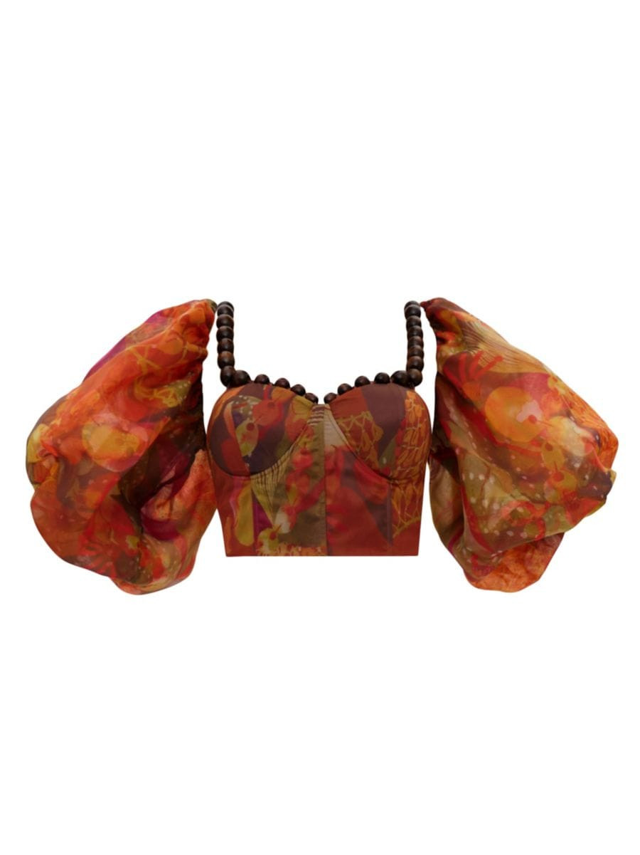 Omma Corset Puff-Sleeve Crop Top | Saks Fifth Avenue