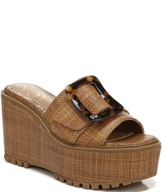 Livi Buckle Detail Raffia Platform Wedges | Dillard's