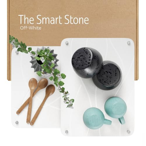 Nested Stone Drying Mat for Kitchen Counter | Large 16"x12" Dish Drying Mat plus 13"x12" Diatomaceous Earth Stone Dish Drying Mat | Expands to 29” x 12” | Premium Stone Mat (White) | Amazon (US)