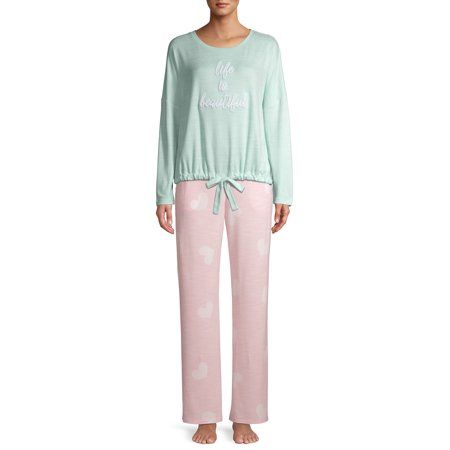 Secret Treasures Women's and Women's Plus Size Tie-Front Pajamas, 2-Piece Set | Walmart (US)