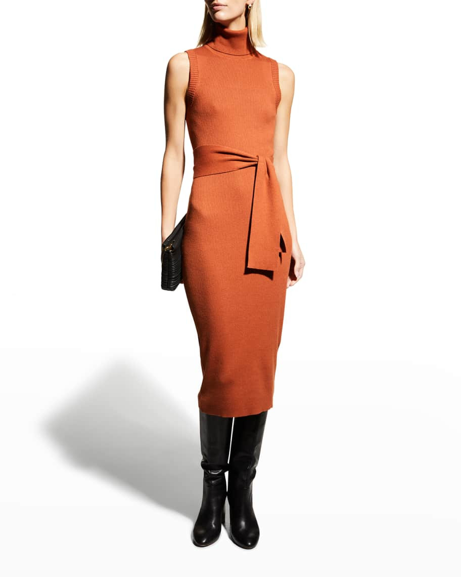 Toccin Sleeveless Tie-Front Knit Turtleneck Dress | Neiman Marcus