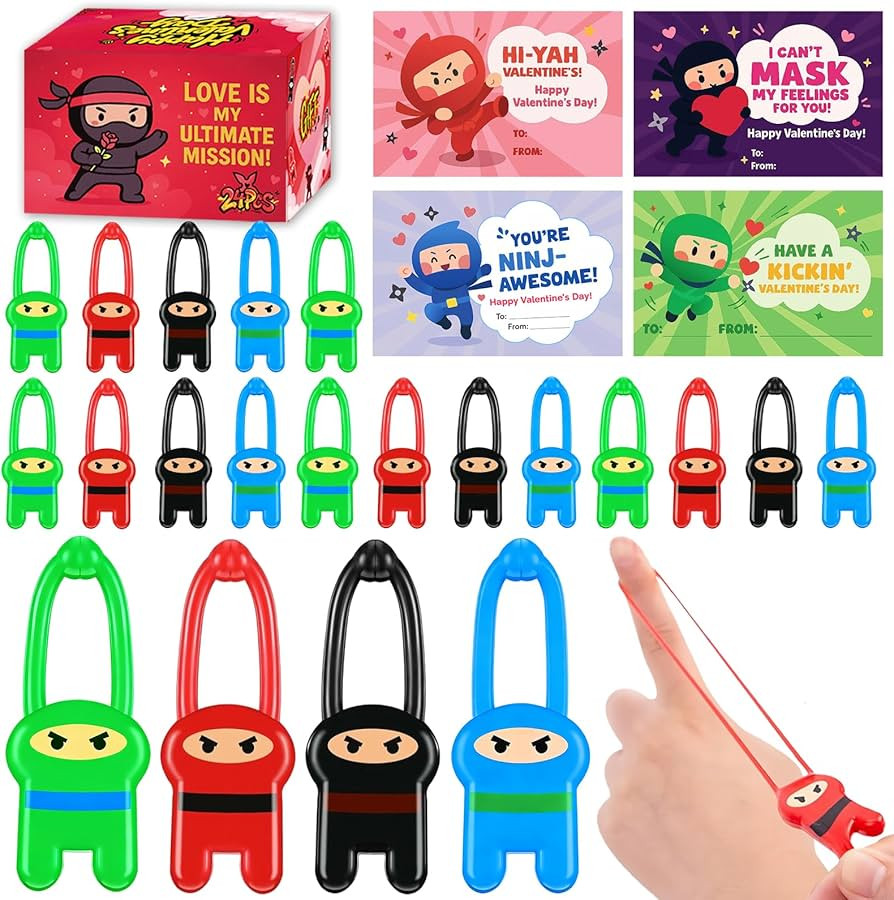 Valentines Day Cards for Kids,24 Pack Ninja Sticky Stress Relief Tricky Toys with Valentines Flyi... | Amazon (US)