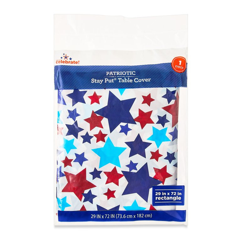 Patriotic Red, White, and Blue Stars StayPut Fitted Plastic Table Cover, by Way To Celebrate | Walmart (US)