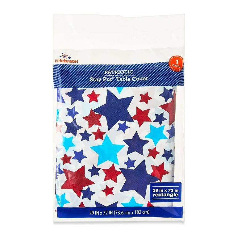 Patriotic Red, White, and Blue Stars StayPut Fitted Plastic Table Cover, by Way To Celebrate | Walmart (US)