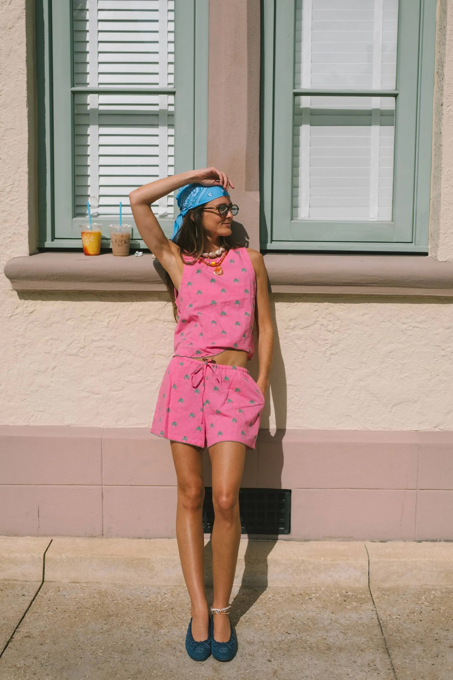 Birkley Short Flamingo Fronds | Pink Palm Print Cotton Linen Shorts | Beach Riot | Beach Riot