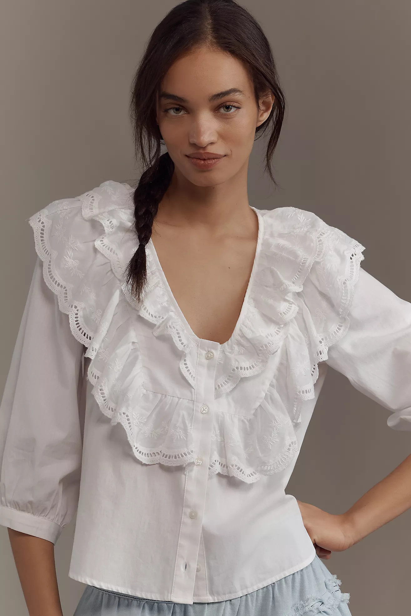 Maeve Long-Sleeve Double-Collar Blouse | Anthropologie (US)