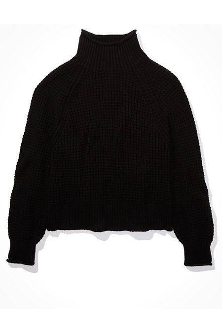 AE Dreamspun Mock Neck Sweater Women's True Black S | American Eagle Outfitters (US & CA)