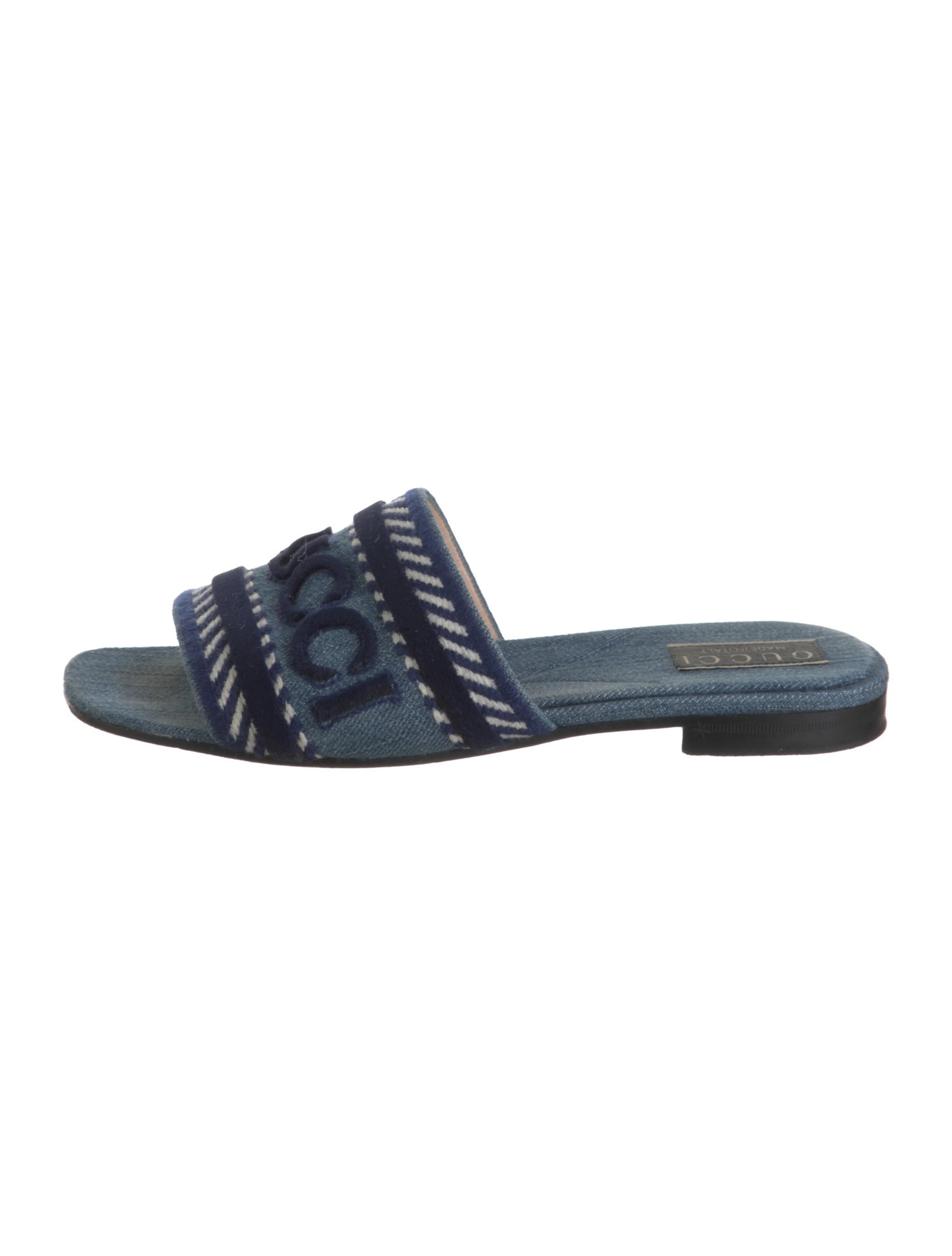Denim Graphic Print Slides | The RealReal