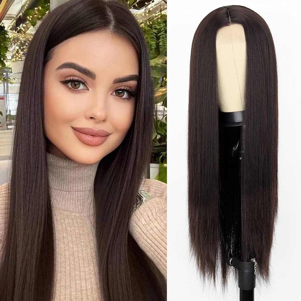 Xinran Long Straight Dark Brown Wigs for Women Natural Looking Daily Party Wear Full Wig 30 Inch(... | Amazon (US)