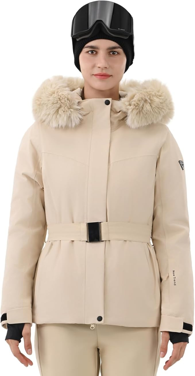 Women Ski Jacket Snowboard Fitted Slim Belted Snow Coat Warm Winter Waterproof Windproof Insulate... | Amazon (US)