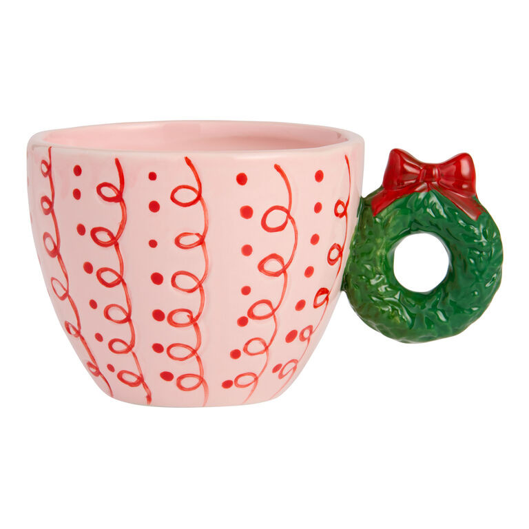 Pink and Red Hand Painted Ceramic Mug with Wreath Handle | World Market
