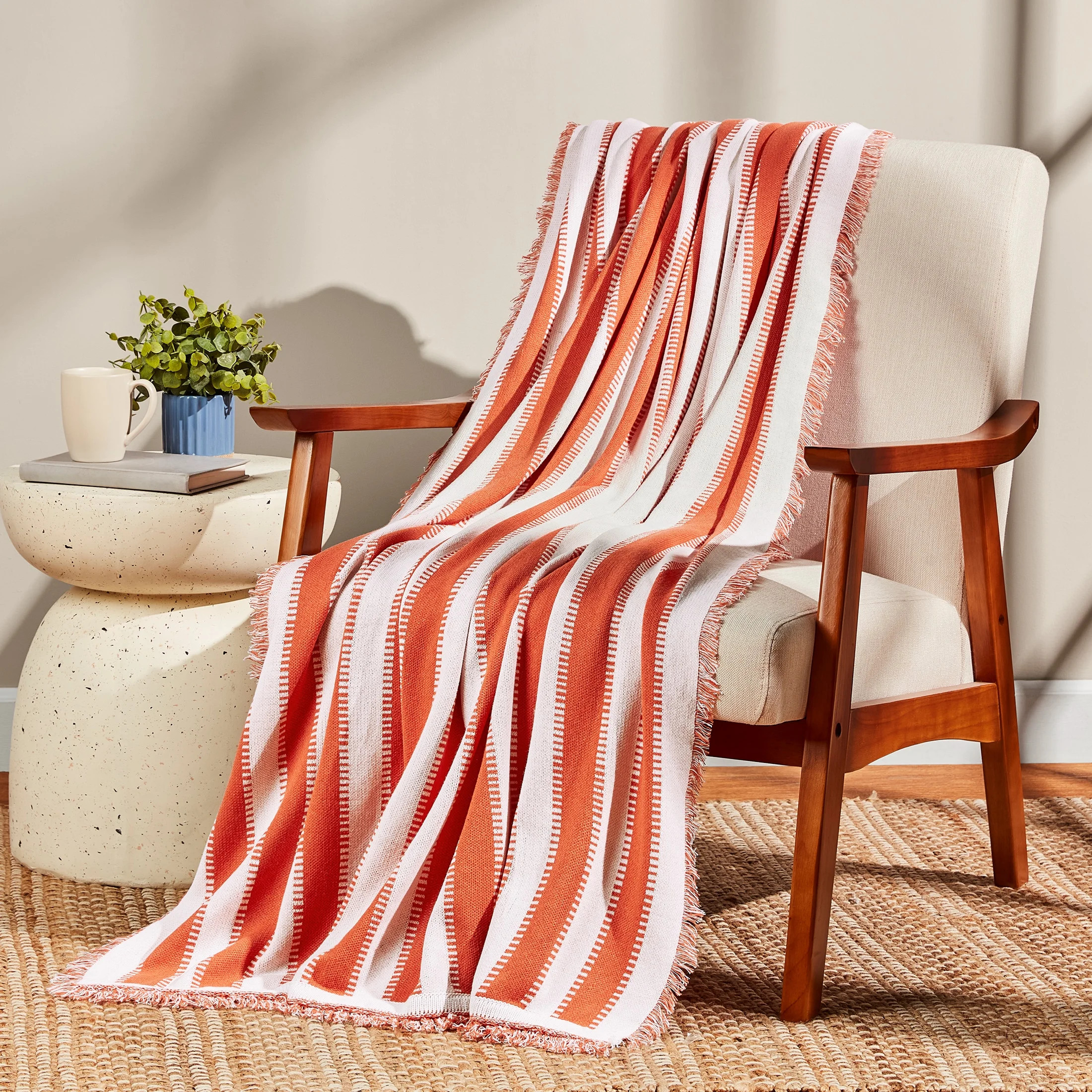 Mainstays by Becky G. & Alejandra Tapestry Knit Throw, Orange Stripe, 50" x 60" | Walmart (US)