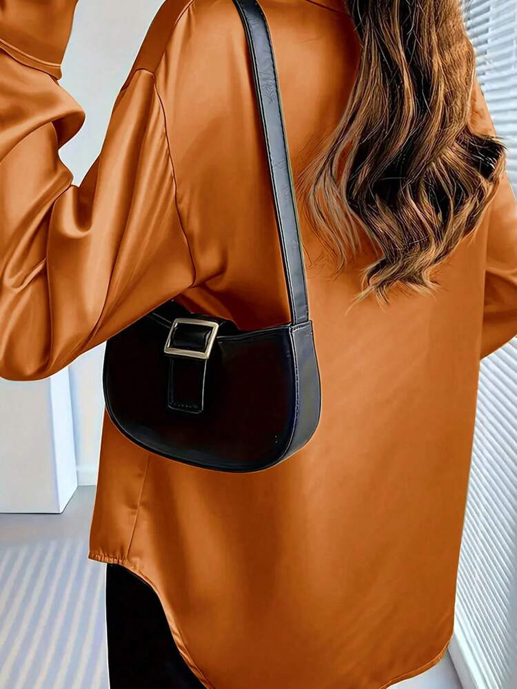 Women's Elegant Versatile Draping Vintage Long Sleeve Satin Blouse, Spring/Summer | SHEIN