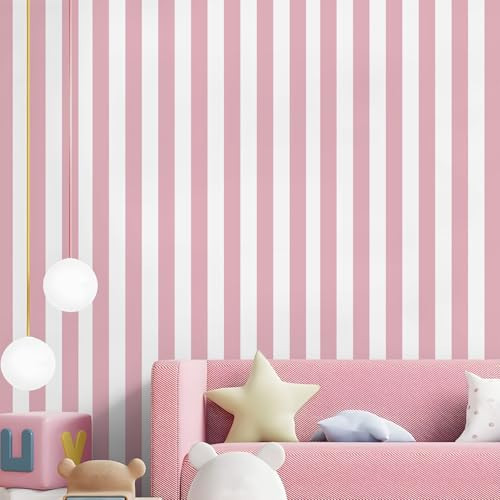 Amiya Pink Striped Peel and Stick Wallpaper Modern Self Adhesive Removable Vinyl Waterproof Contact Paper for Bedroom Living Room Decor Cabinet Furniture 17.3”X480” | Amazon (US)