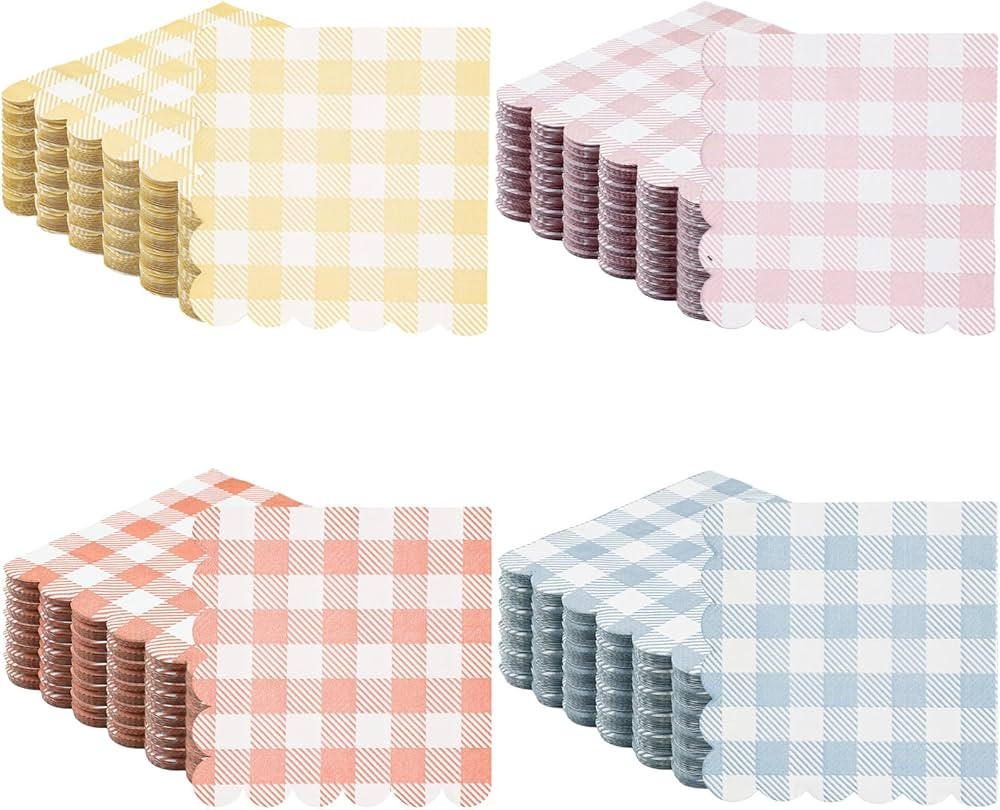 Fulmoon 100 Pack Gingham Napkins Pastel Checkered Napkin 2 Ply Disposable Scalloped Cocktail Napk... | Amazon (US)