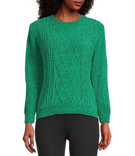 Petite Size Long Sleeve Crew Neck Chenille Sweater | Dillard's