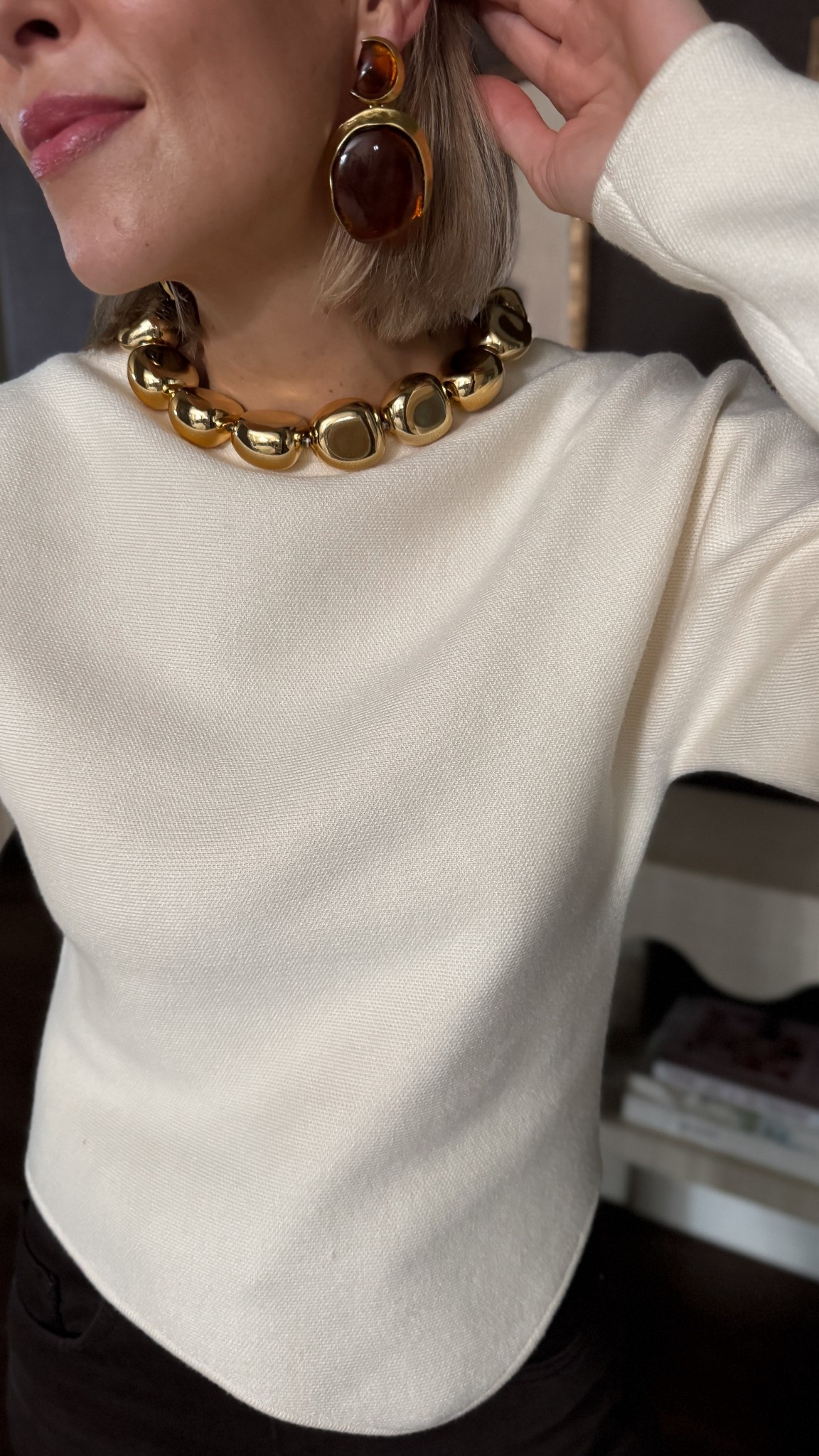 Some statement accessories I’m currently loving and this embellished sweater - the “necklace” is part of the collar  

#LTKOver40 #LTKWorkwear #LTKFindsUnder100