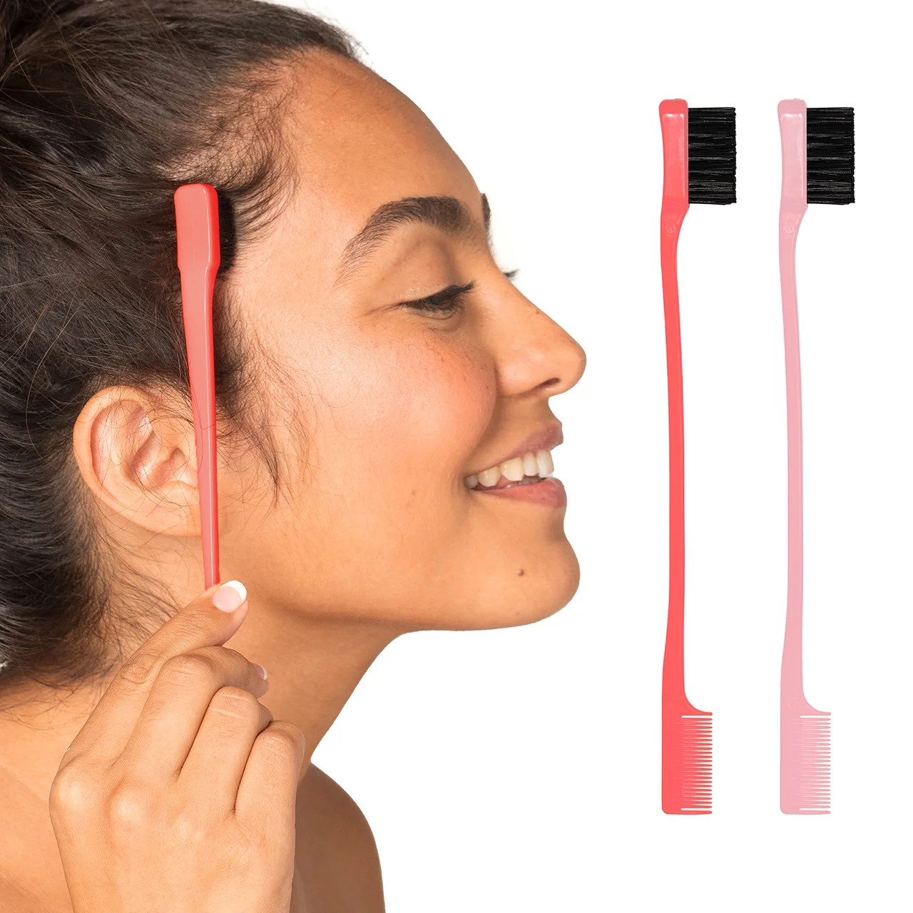 Kitsch Pro Dual Edge Hair Brush and Comb, 2-in-1 Edge Control, Nylon, 2 Pack, Blush | Walmart (US)