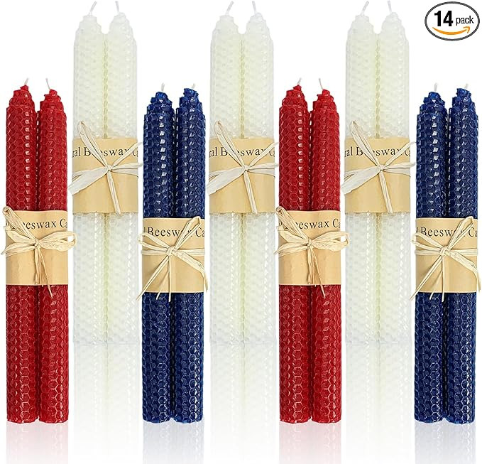 14 Pack Beeswax Taper Candles, Handmade Bees Wax Candles for Home,Unscented & Dripless Candle Sti... | Amazon (US)