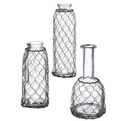 Sullivans Set of 3 Mesh Glass Bottle Vases 8"H, 7"H & 6.5"H Clear | Target