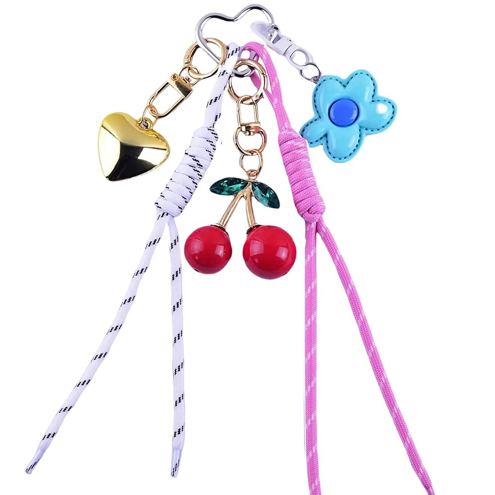 Bag Charms Purse Charms kit Keychains for Women,Cute Heart Flower Rope Cherry Keychain Bag Charm ... | Amazon (US)