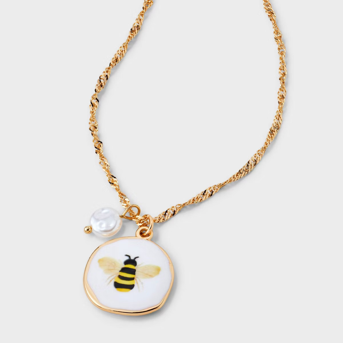 Bumblebee Pendant with Semi Precious Moonstone Necklace - Universal Thread™ Gold | Target