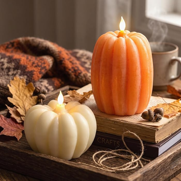 2 Pcs Large Pumpkin Figural Flameless Candles with Timer Remote Control 4.7" x 6.7", 4.9" x 4.5" ... | Amazon (US)