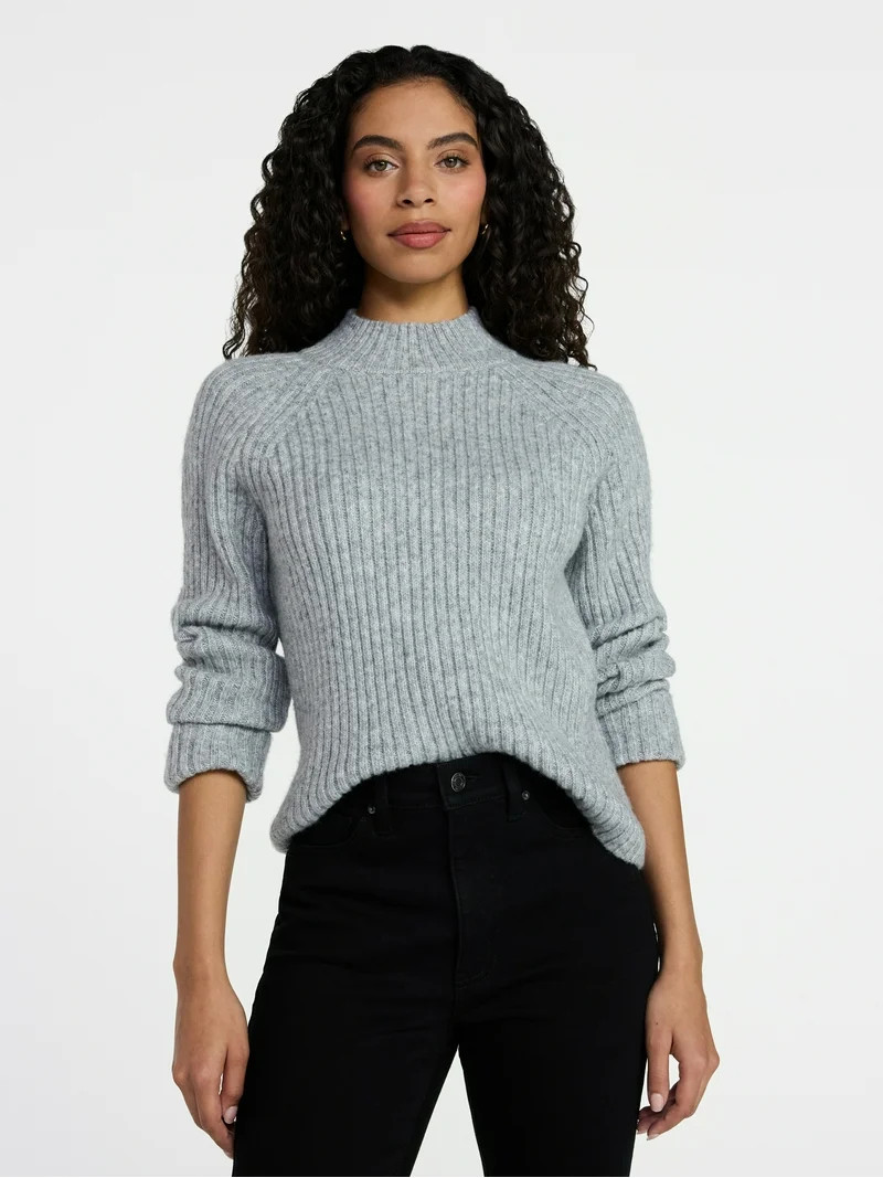 Time and Tru Women's Ribbed Mock Neck Sweater, Heavyweight, Sizes XS-XXXL | Walmart (US)