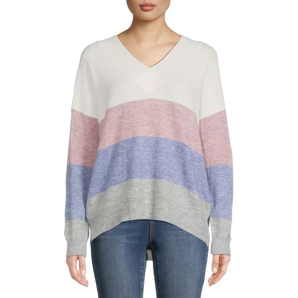 Dreamers by Debut Women's Striped V-Neck Sweater - Walmart.com | Walmart (US)