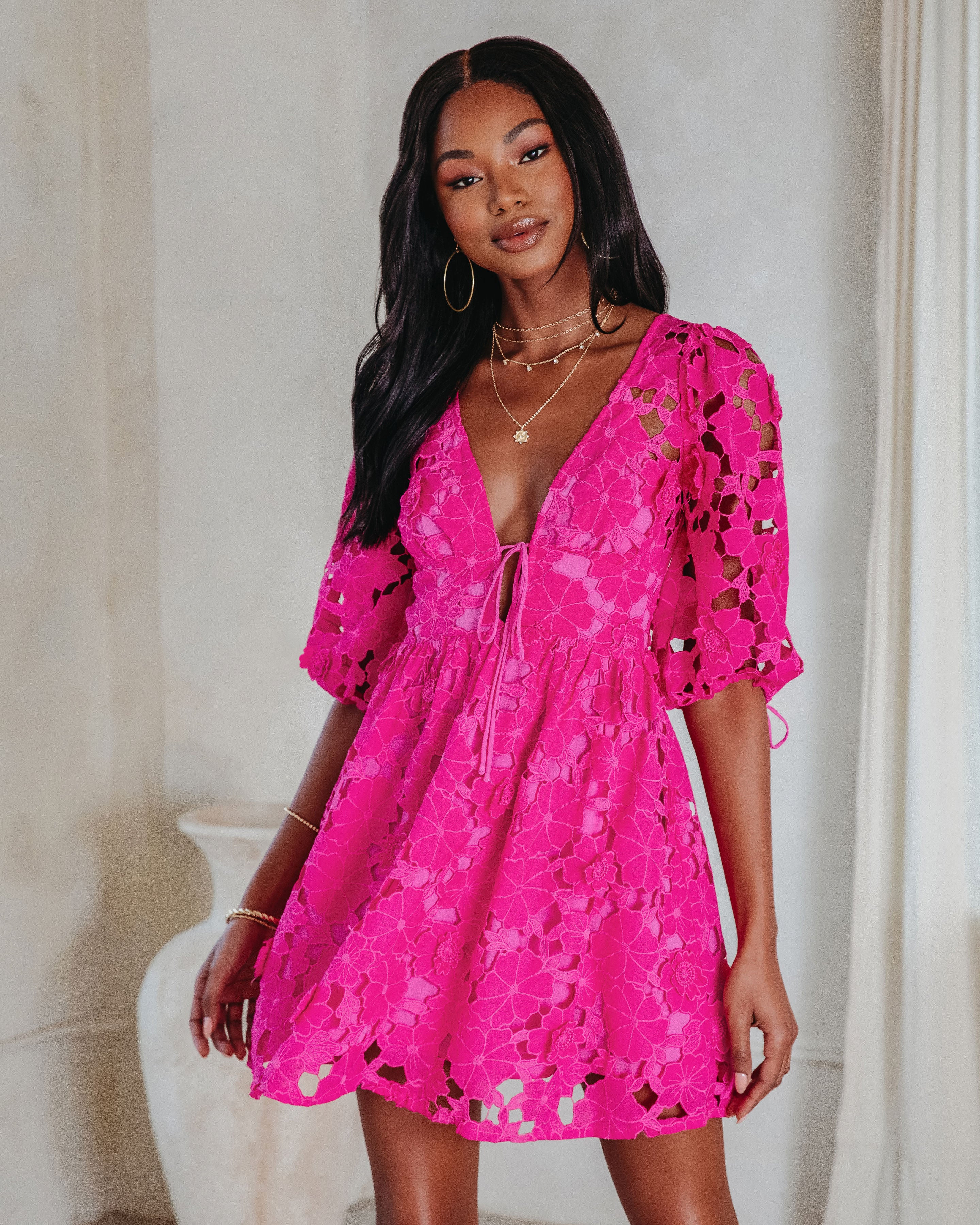 Paulette Floral Crochet Lace Mini Dress | VICI