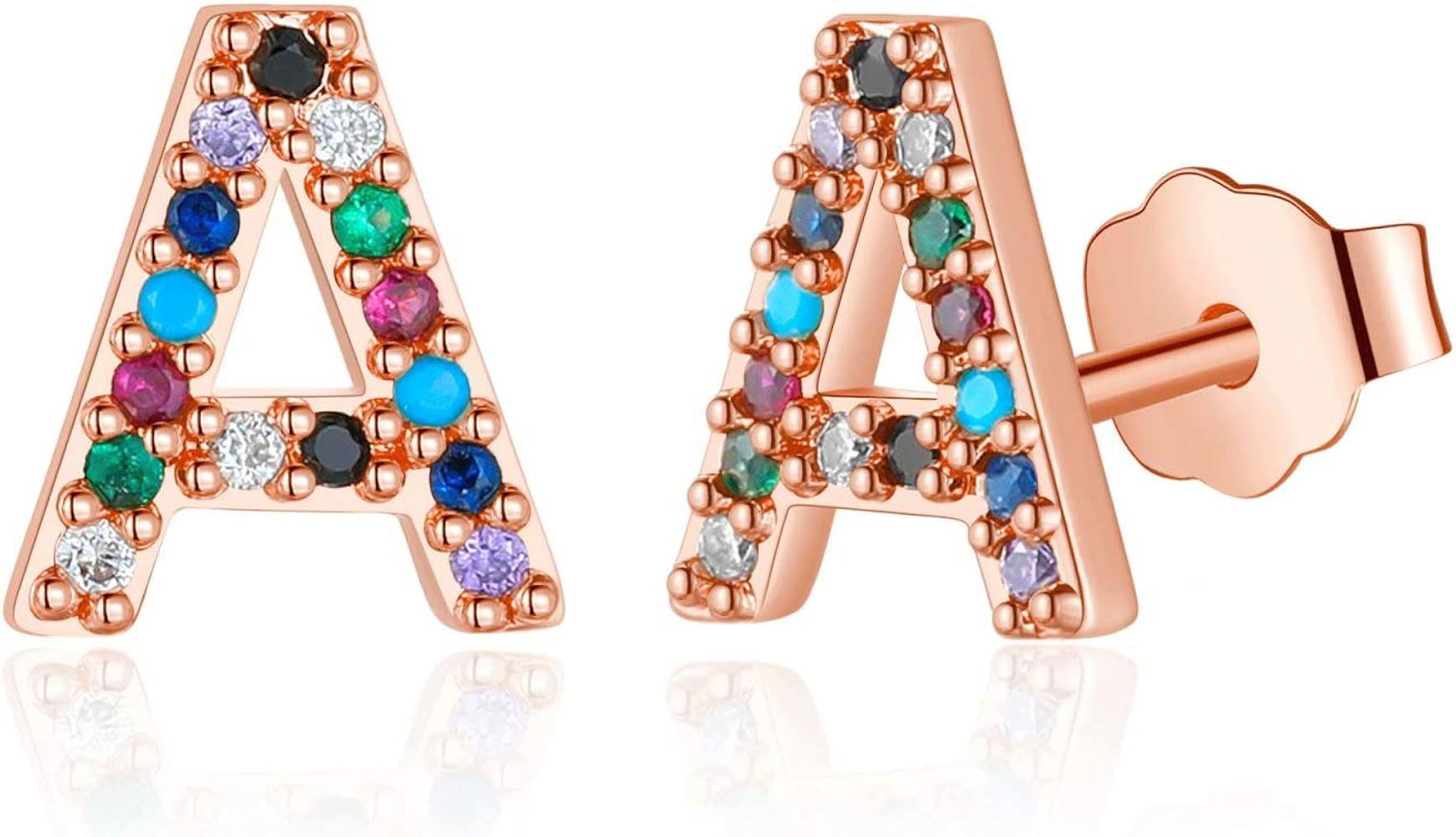 Memorjew Initial Stud Earrings for Women, Hypoallergenic 925 Sterling Silver Post Rainbow Cubic Z... | Amazon (US)