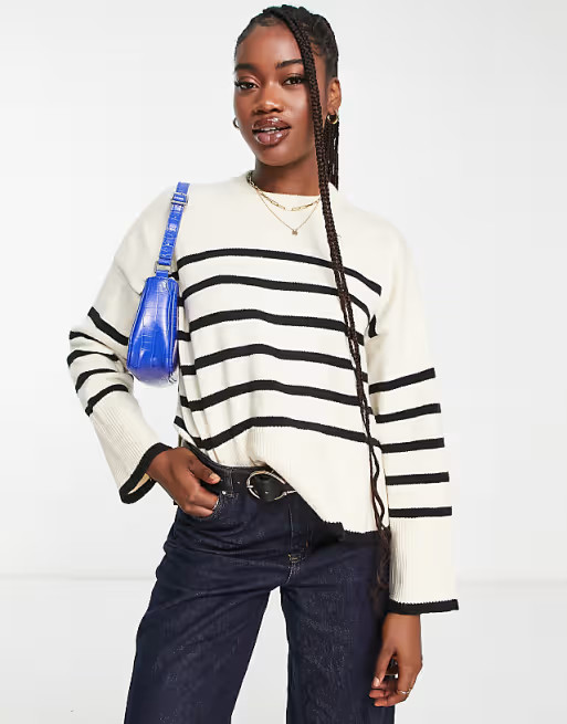 Bershka crew neck striped sweater in cream | ASOS | ASOS (Global)