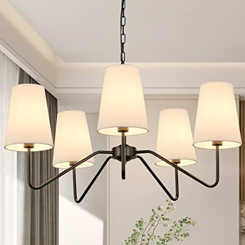 5-Light Modern Chandelier with White Shades, 28.3” Classic Pendant Ceiling Light Fixture for Dining  | Amazon (US)