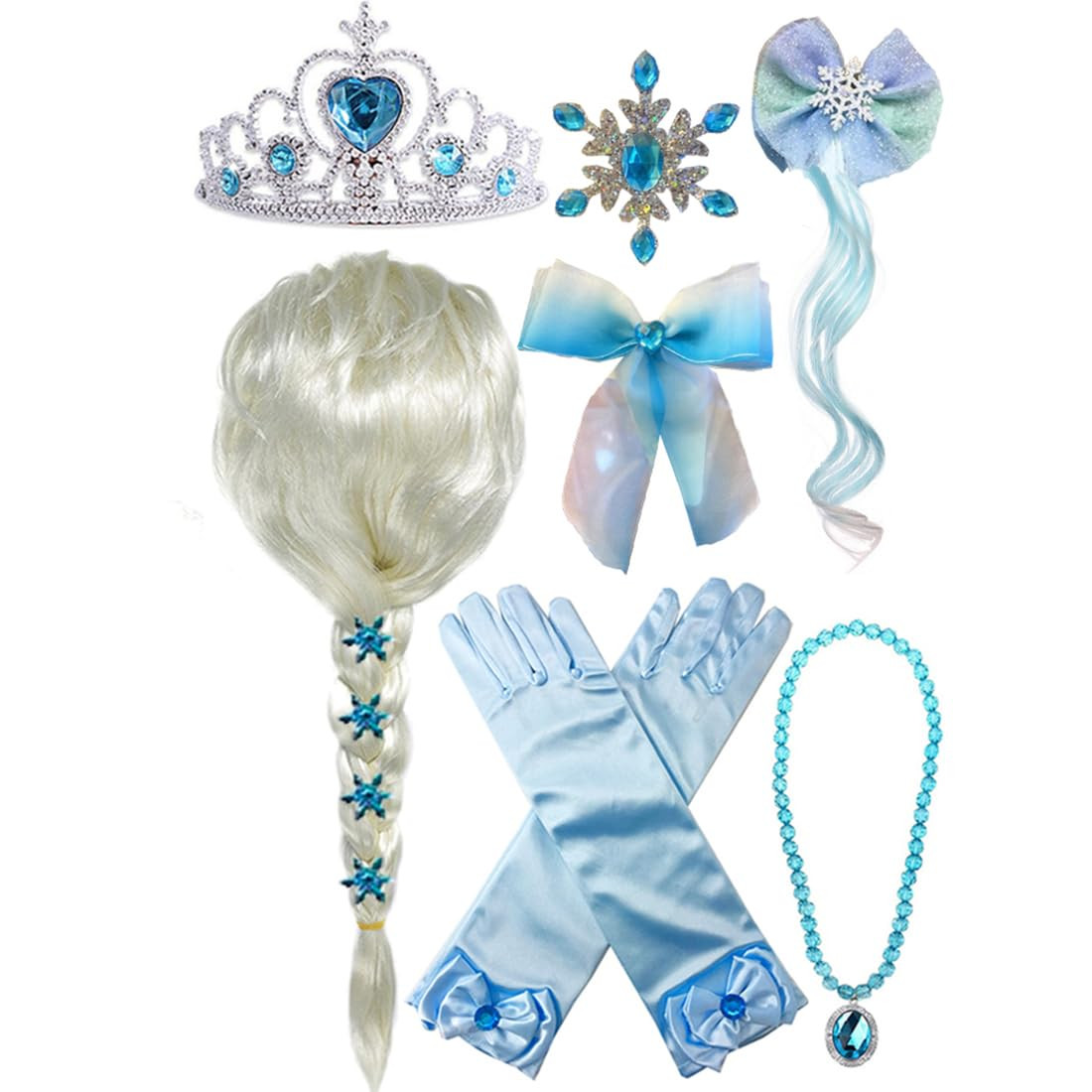 Princess Wig Braid with Tiara Necklace Gloves Princess Dress Up Costume Cosplay Accessories for K... | Amazon (US)