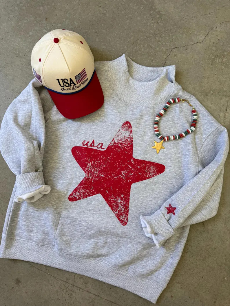 Americana Star Mock Neck Sweatshirt | Vintage USA Pullover | Distressed Graphic Crew - Etsy | Etsy (Global)