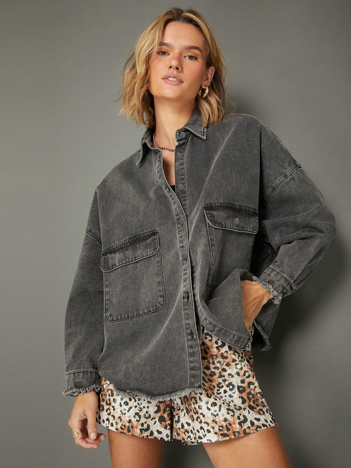 WESTFADE Premium Cotton Denim Oversized Boyfriend Shirt | SHEIN