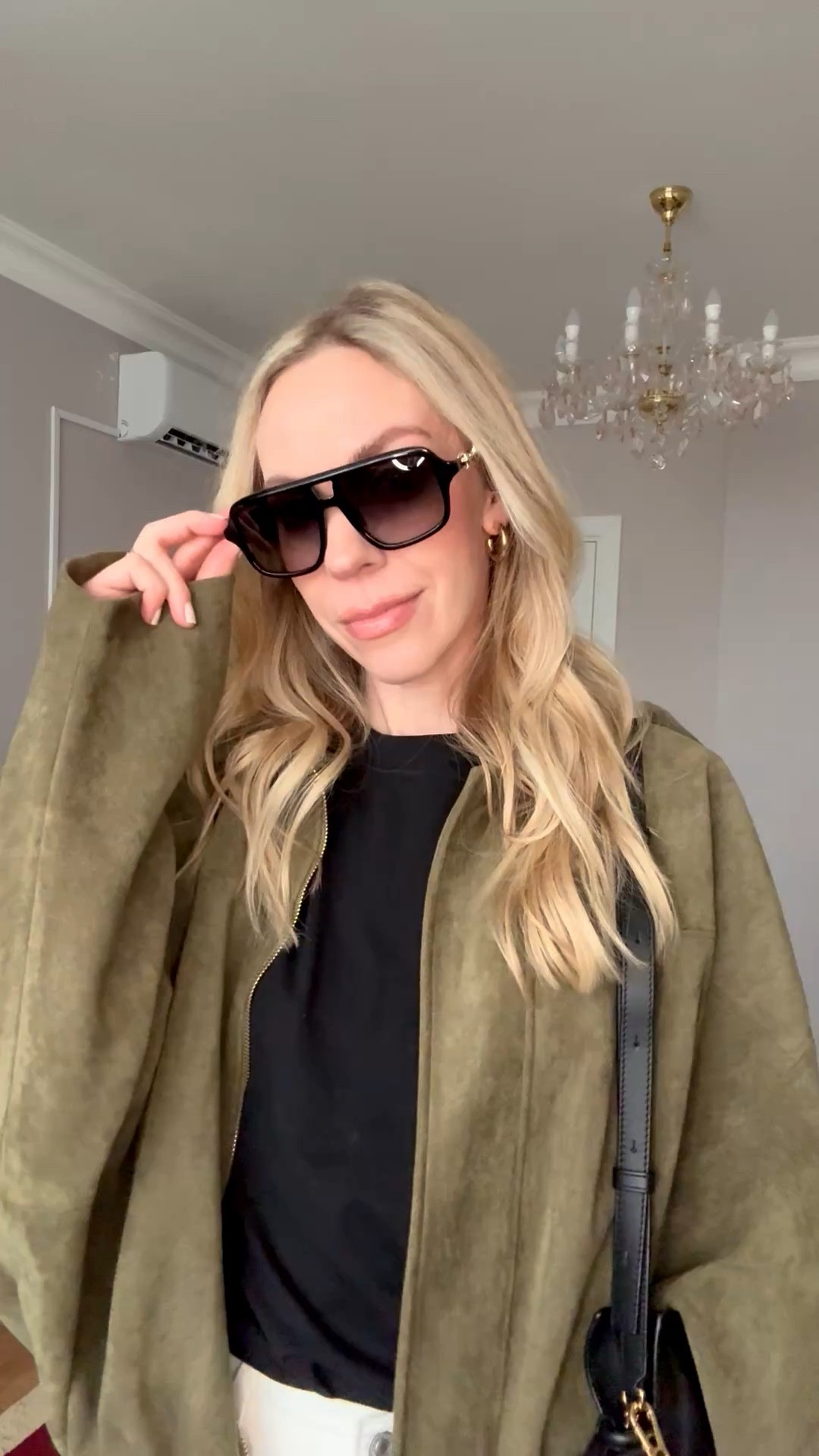 Casual spring outfit, @Zara olive green faux suede bomber jacket, @Levi's white 90’s jeans (on sale now!), Gucci aviator sunglasses 

#LTKOver40 #LTKootd #LTKSaleAlert