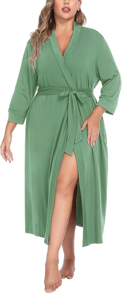IN'VOLAND Womens Plus Size Kimono Robes Long Knit Bathrobe V Neck Ladies Loungewear Lightweight S... | Amazon (US)