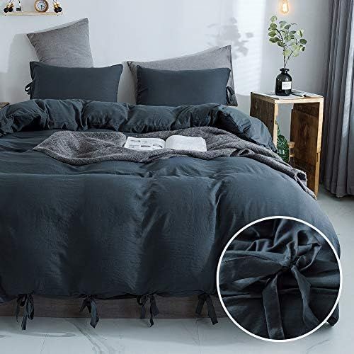 annadaif Grayish Navy Duvet Cover King(104x90 Inch), 3 Pieces (2 Pillowcase,1 Duvet Cover) Washed... | Amazon (US)