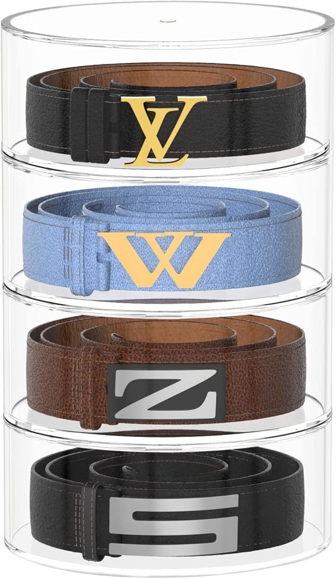 Amazon.com: 4 Layers Belt Organizer for Closet, Carmanon Acrylic Belt Storage Organizer Clear Bel... | Amazon (US)
