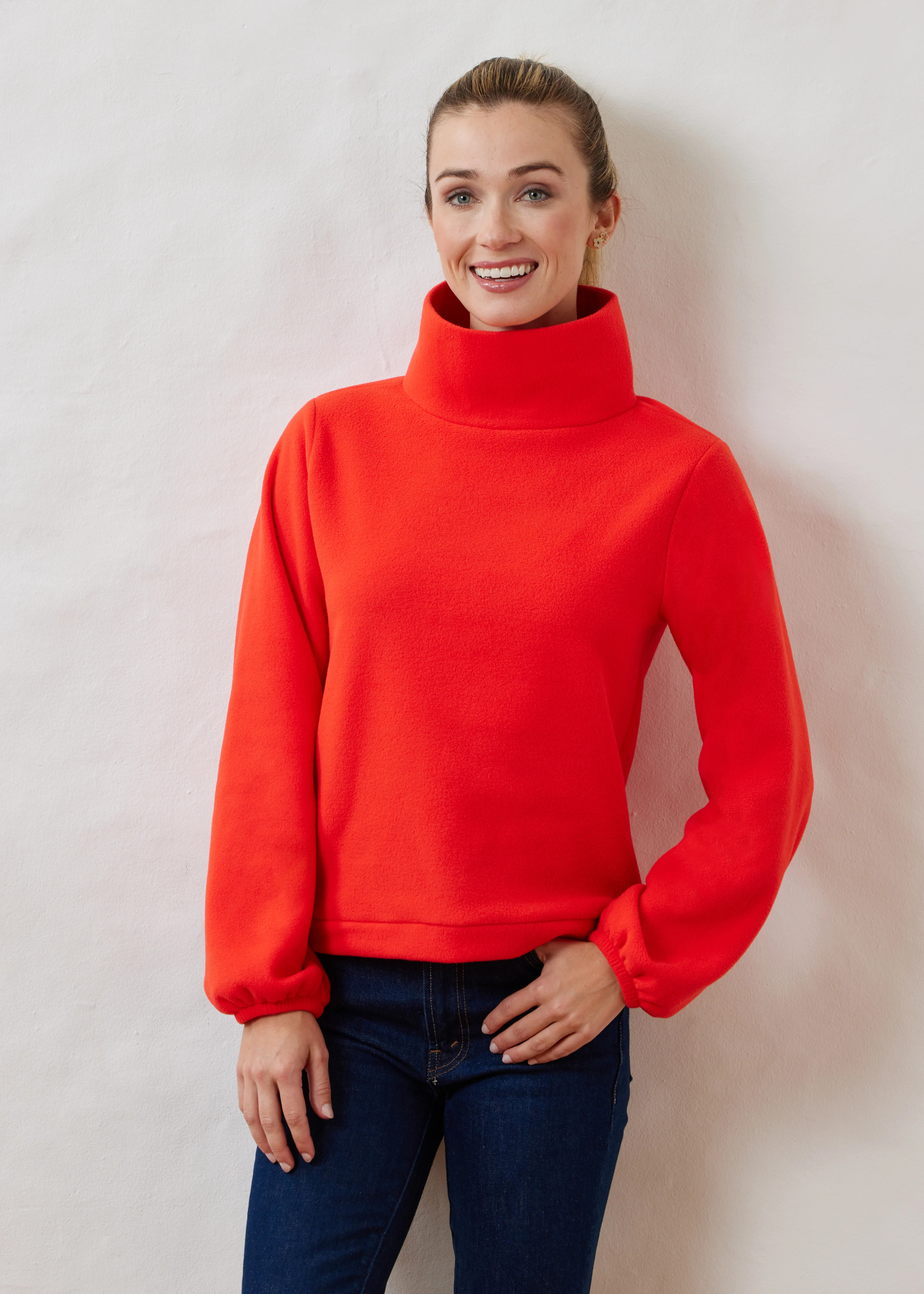 Grace Street Turtleneck in Vello Fleece (Summer Red) | Dudley Stephens