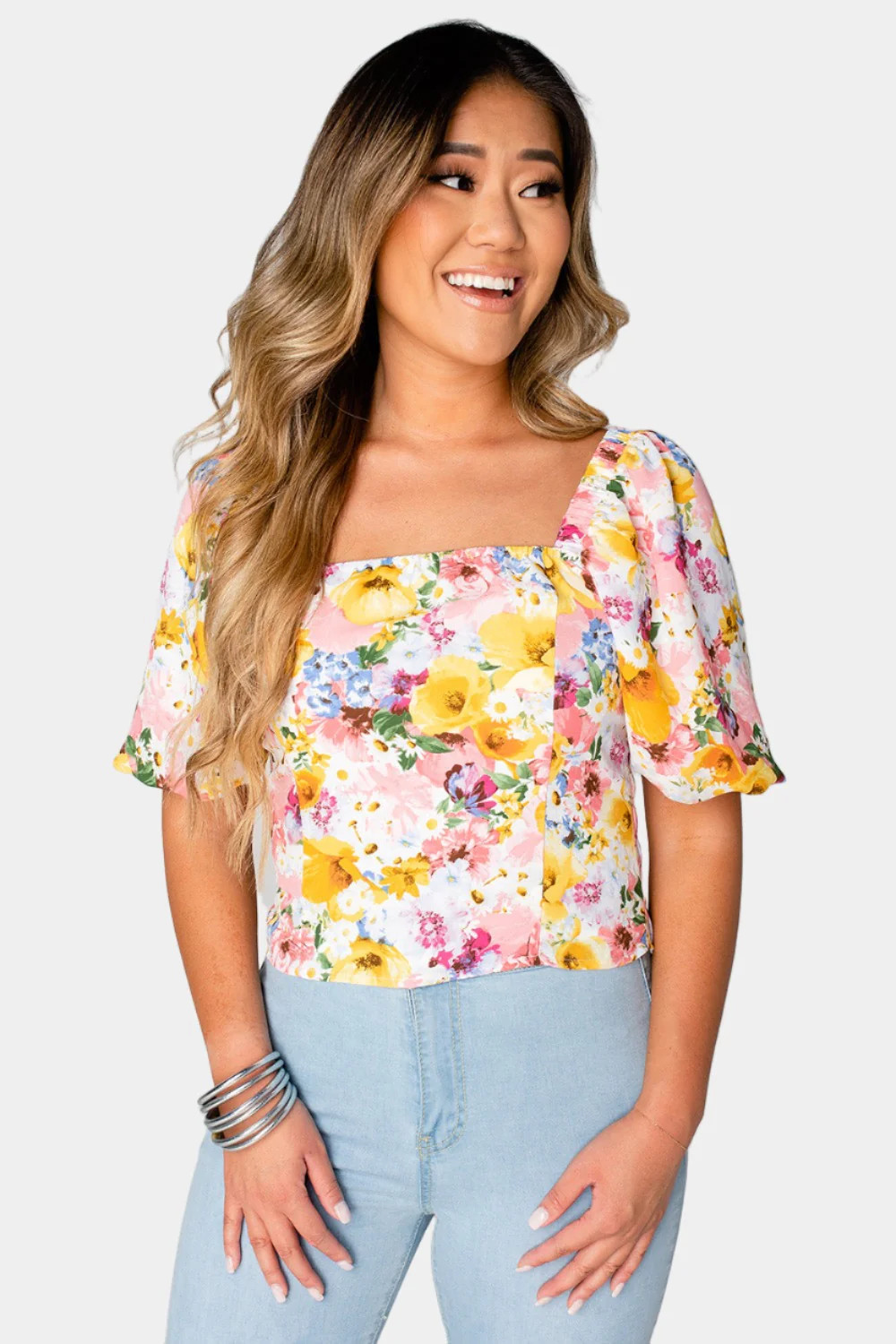 BILLIE SMOCKED PUFF SLEEVE TOP - FREE LOVE | BuddyLove